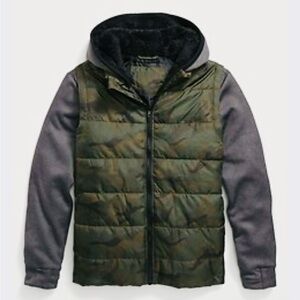 Old Navy Teen Boys Green Camouflage Puffer Jacket Vest Hoodie 14-16